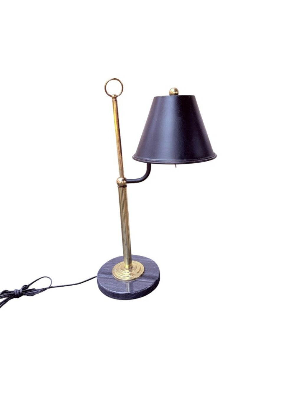 Vintage Brass Desk Lamp with Black Metal Shade and Heavy Round Marble Base - Picture 2 of 14
